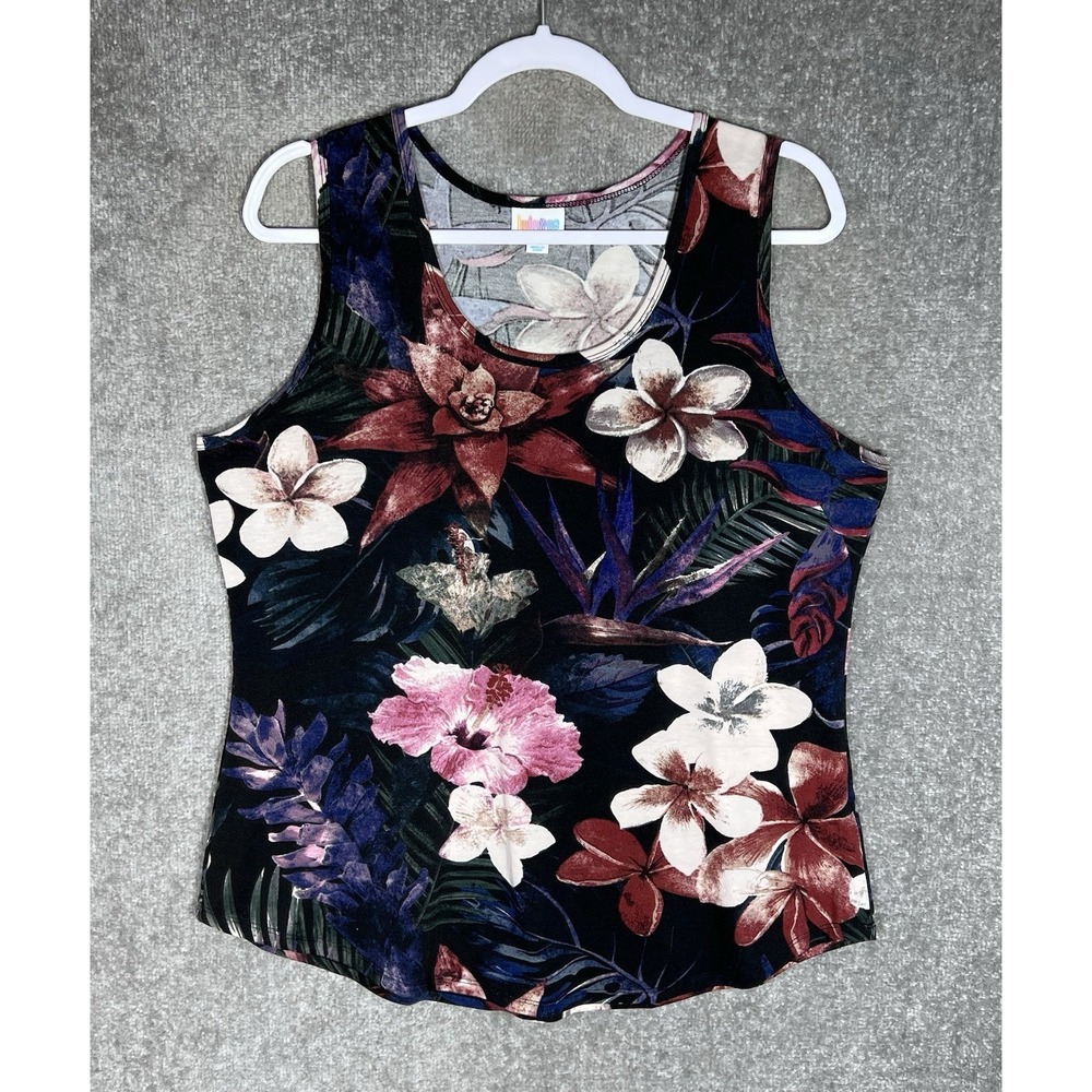 Lularoe Tank Top Women Sz 2XL Dark Floral Hawaiian Stretch Scoop Neck Sleeveless